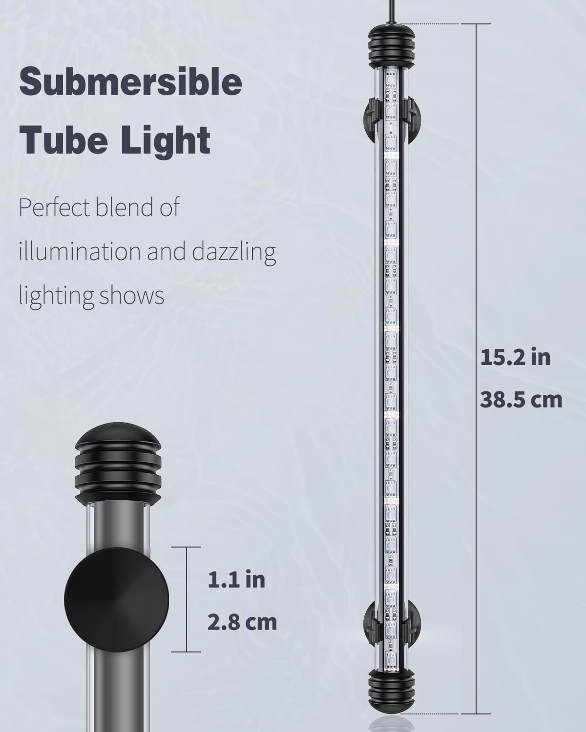 Pawfly 4.2 W Aquarium LED Light 15.2 Inch Underwater Fish Tank Light with Timer Auto On/Off Fish Tank Background Lights with 8 Lighting Modes Submersible Multi-Colored Tube Lights for Decoration