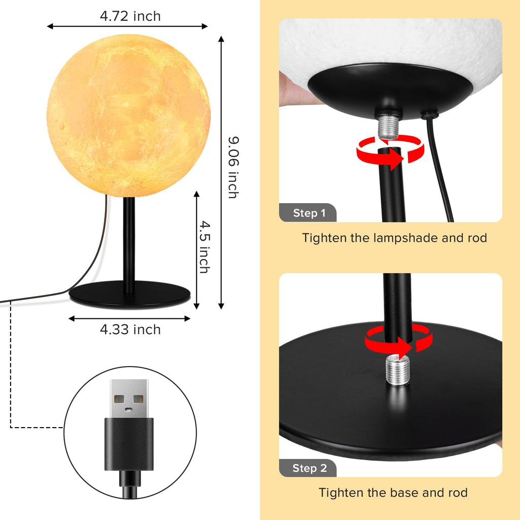 Moon Lamp Small Table Lamp for Bedroom, Dimmable Table Lamp with 30 Modes, Night Light Bedside Lamps for Night Stands, Desk Lamp for Living Room, Office, Dorm, Gifts for Kids Teens (Inline Control)