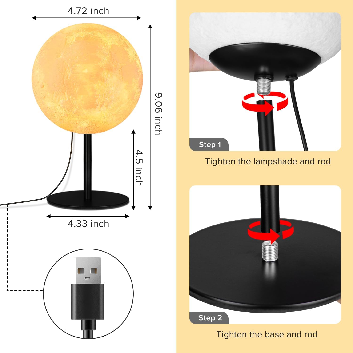 Moon Lamp Small Table Lamp for Bedroom, Dimmable Table Lamp with 30 Modes, Night Light Bedside Lamps for Night Stands, Desk Lamp for Living Room, Office, Dorm, Gifts for Kids Teens (Inline Control)