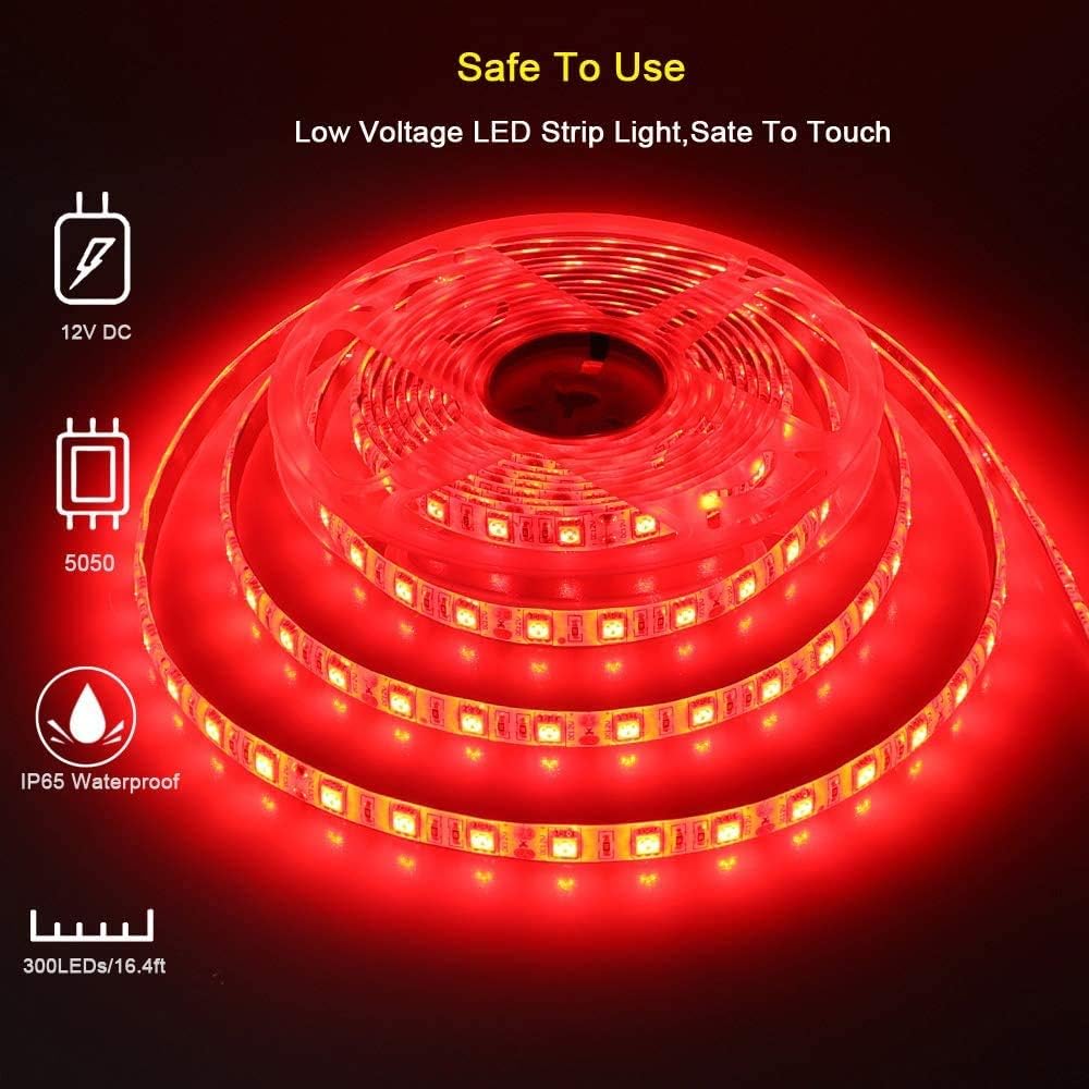 Pontoon LED Strip Lights, 12V 5M/16.4FT Waterproof Marine LED Light Boat Interior Lights, Boat Deck Light for Night Fishing, Ideal for Pontoon and Fishing Boat, Extension Cable Included (Red)