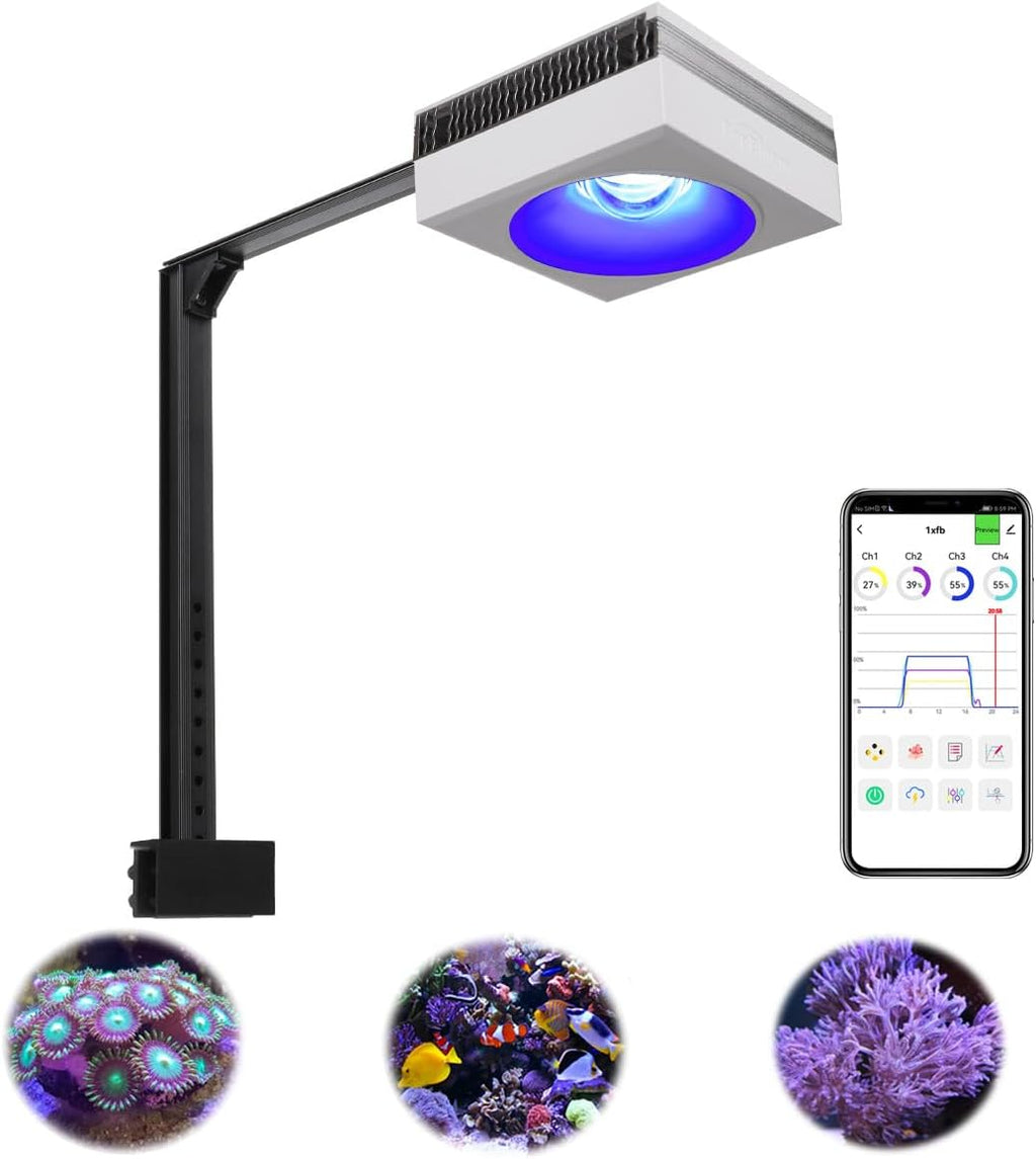 PopBloom RL90 100 Watts Aquarium LED Reef Light, Smart-APP Control with Sol Blue Marine LED for Saltwater Coral Fish Tanks