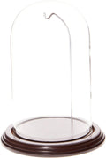 Plymor 4.5" x 8" Watch/Ornament Glass Display Dome Cloche (Dark Mahogany Veneer Base & Silver Wire)