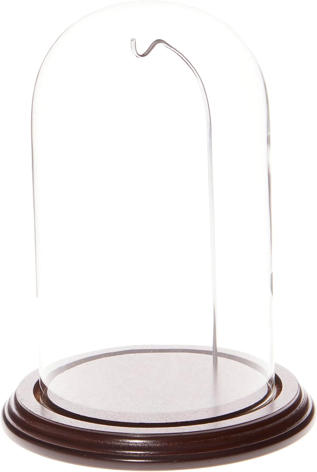 Plymor 4.5" x 8" Watch/Ornament Glass Display Dome Cloche (Dark Mahogany Veneer Base & Silver Wire)