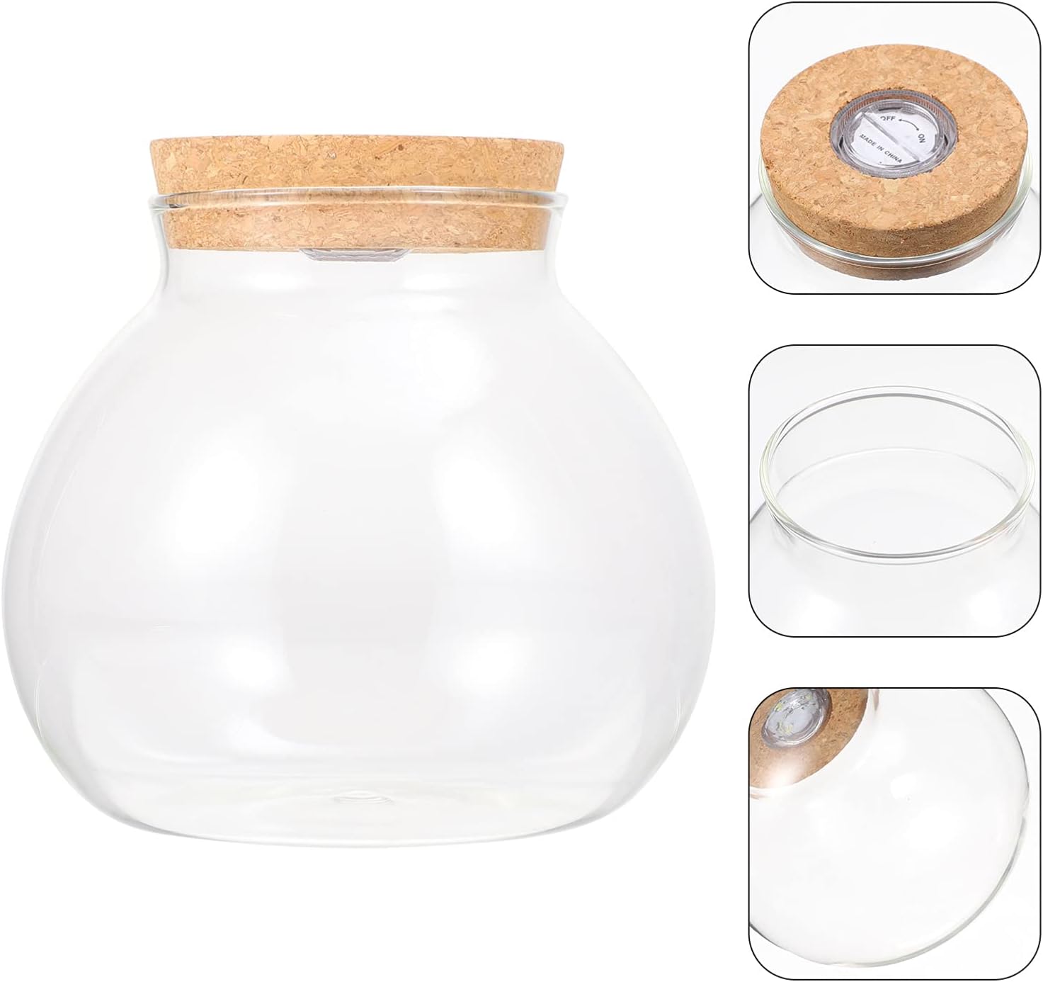 NUOBESTY Glass Favor Jar Glass Bottles with Cork Lid and LED Light Plant Terrarium Display for DIY Wedding Party Mason Jars Crafts Christmas Decoration