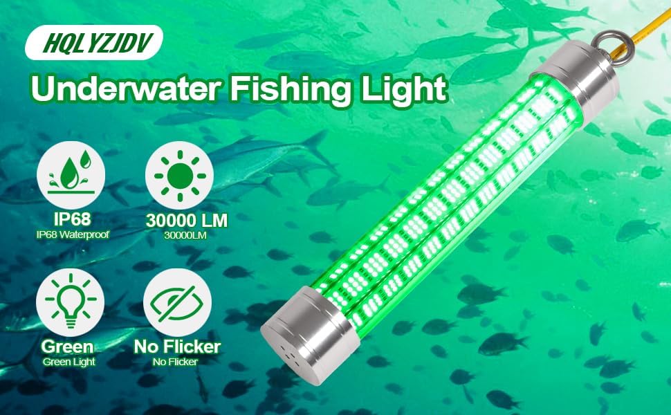 LED Underwater Fishing Light, DGLUYUDV 150W 110V & 12V 20000LM Waterproof LED Green Submersible Light Attractants for Docks and Boats, Snook, Bass, Crappie, Striper, Bait, Catfish and More
