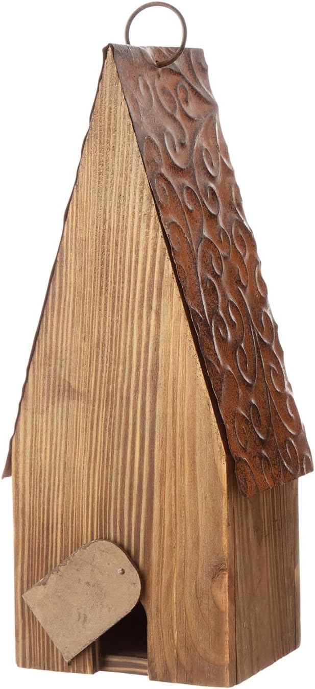 Glitzhome Wooden Hanging Patriotic USA Distressed Garden Bird House for Outdoors 12.5" H