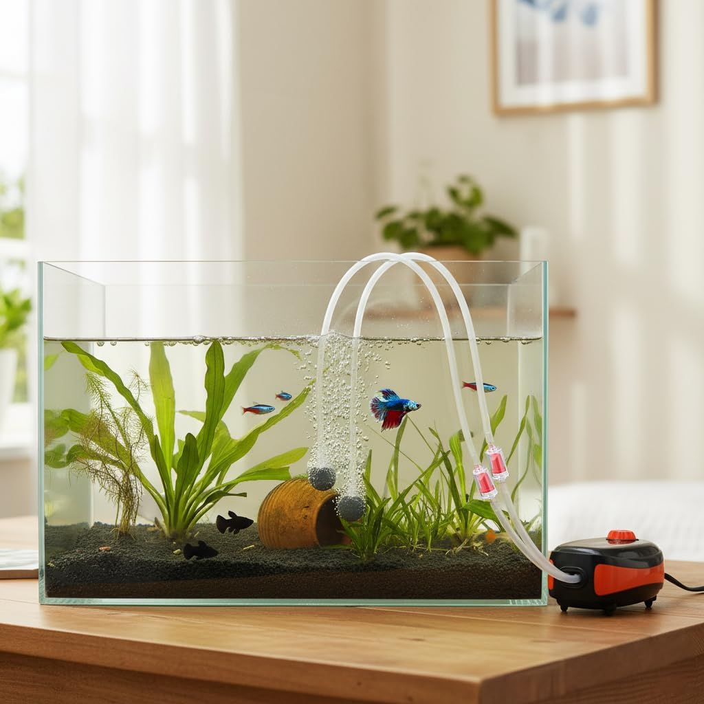FEDOUR 4W/5W/8W Aquarium Corded Electric Air Pump, 96GPH/160GPH/256GPH Dual Outlets 4 Outlets Oxygen Pump, Ultra Quiet Aquarium Bubbler for up to 300 Gallon Fish and Turtle Tank