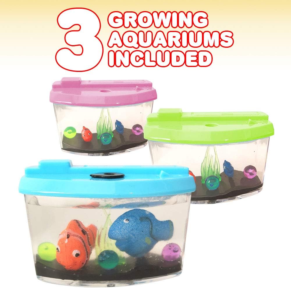 ArtCreativity 3 Inch Growing Aquarium Toy for Kids - Set of 3 - Fish Grow 5X Bigger in Water - Fun Expanding Animals - Best Gift Idea, Birthday Party Favor for Boys and Girls - Assorted Neon Colors