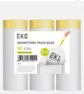 EKO 8 Gallon / 30.3 Liter, 60 Count Drawstring Trash Bags, Extra-Strong Unscented Garbage Bags, Easy-Dispense Roll for Kitchen & Household Use, Resists Tears, Leaks and Punctures, Code F-1, White
