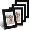5x7 Picture Frame Set of 4, Made of Real Glass and Black Wooden Frame, 5 by 7 Photo for Wall or Tabletop - Display Picture 4x6 with Mat or 5x7 Without Mat