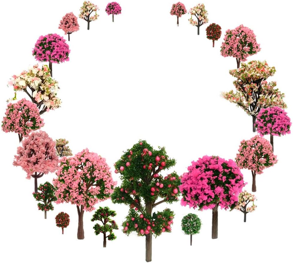 29pcs Mixed Model Trees, 1.5-4.8 inch(4-12 cm), OrgMemory Fruit Trees, Ho Scale Trees, Model Train Scenery, Architecture Trees, Flower Trees with No Bases