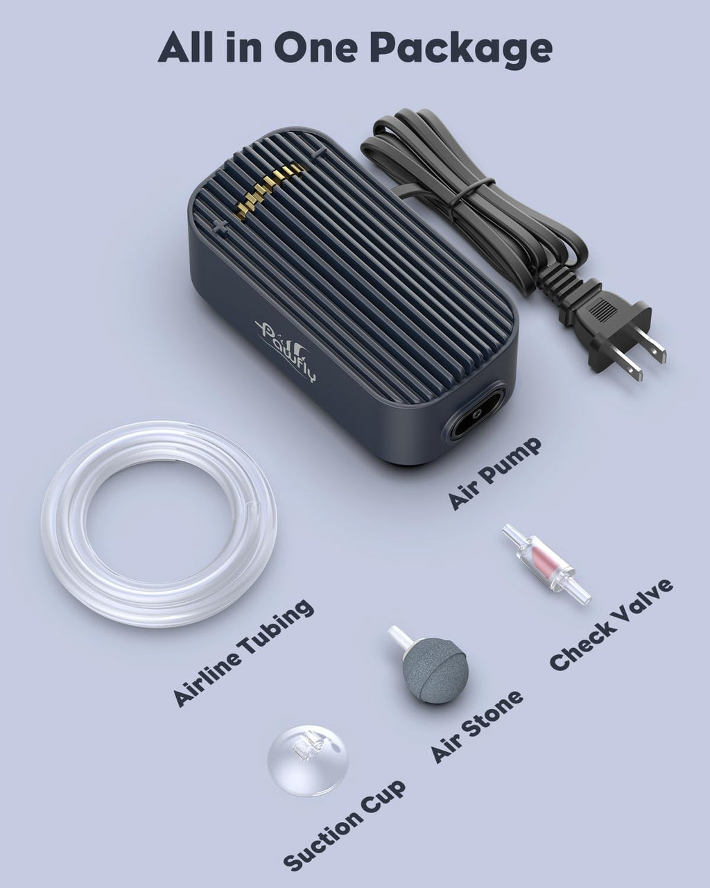 Pawfly Aquarium Air Pump, 80 GPH Fish Tank Air Pump up to 70 Gallons, Ultra Quiet Adjustable Oxygen Pump with Airline Tubing, Air Stone & Check Valve, Aerator for Fish