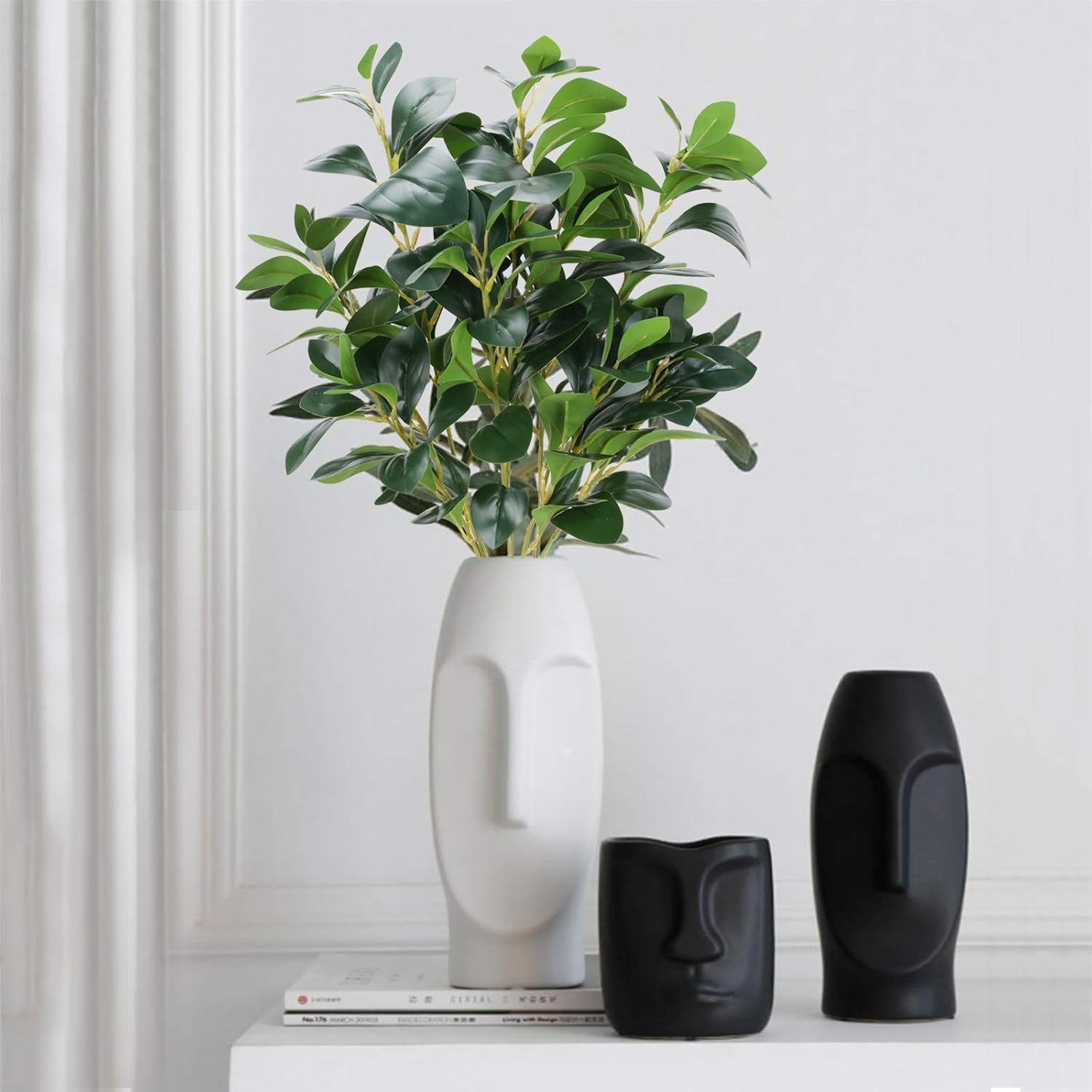3Pcs Faux Greenery Stems Eucalyptus Plant 32.3'' Long Stem Artificial Shrubs Plants Silk Greenery Stems Arrangement for Floor Vase Garden Office Home Decor Wedding Table Centerpiece