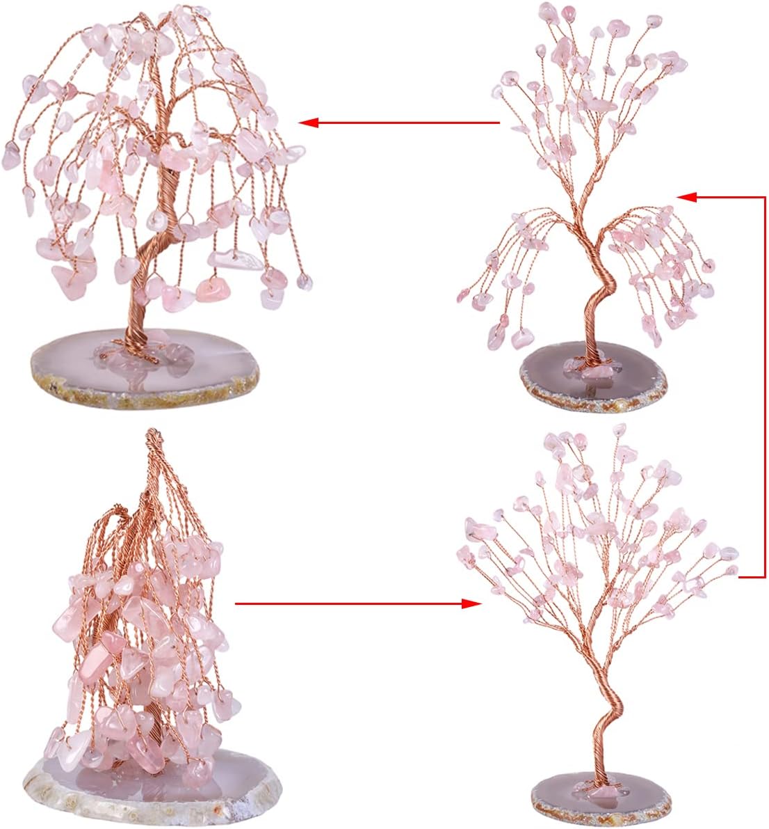 mookaitedecor Rose Quartz Crystal Tree Tumbled Stones, Geode Agate Slices Base Money Tree Decoration for Wealth and Luck 5.7"-6.7"