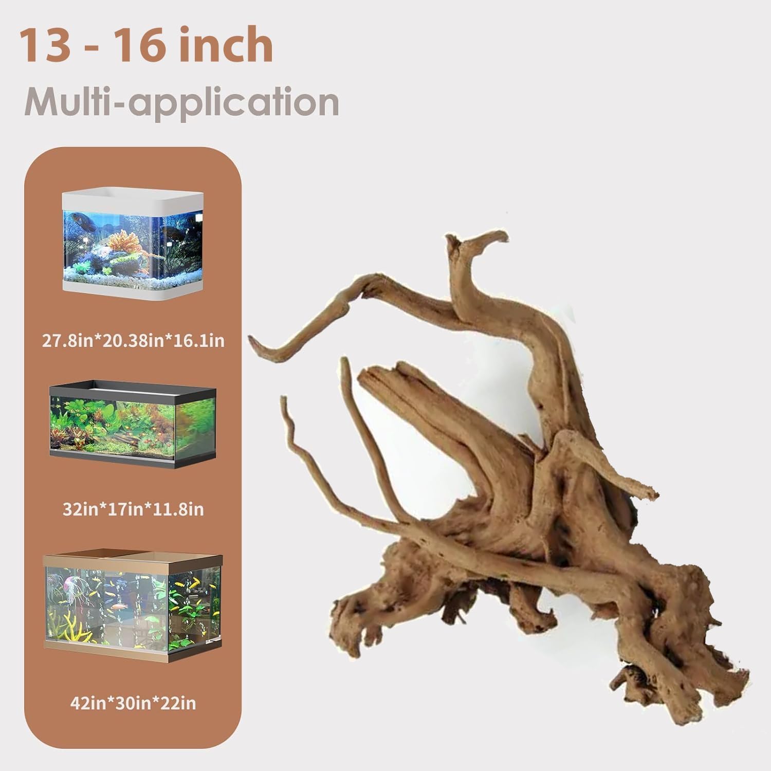 Natural Large Spiderwood Driftwood for Aquarium Decor Rptile Fish Tank Decoration Assort Branch 13-16'' Pack of 1