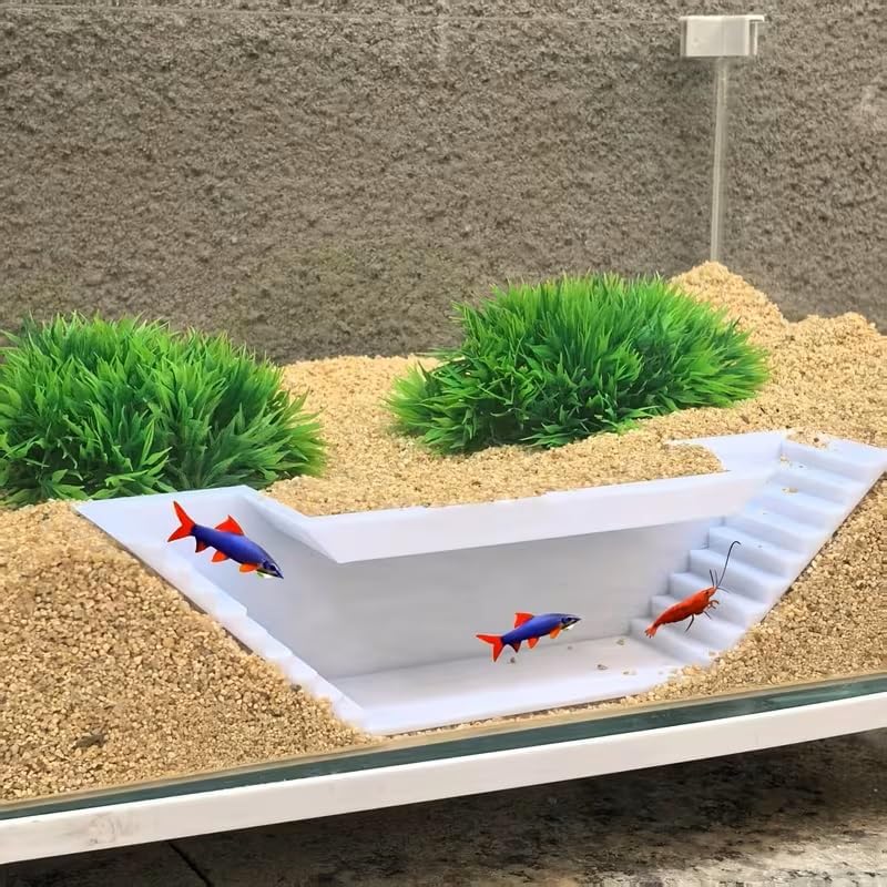 Aquarium Underground Tunnel Cave with Ladder Viewing Fish Shrimp Under Gravel Tunnel Fish Tank Decor Decoration Hideout (White)
