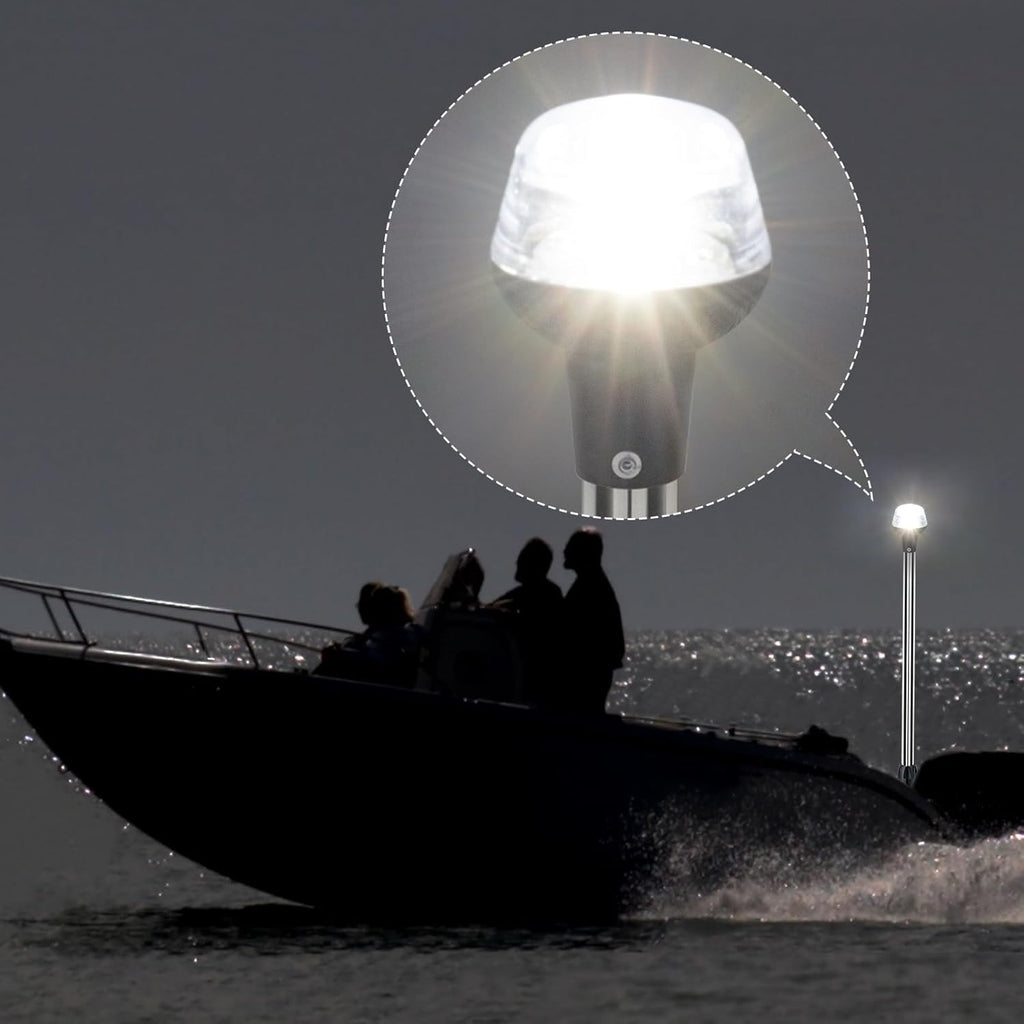 Stern Light For Boat Anchor Light Marine Navigation Lights Pole LED USCG 2 NM All Round White Removable 2 Pin 8-30 Volts 24 Inches (Plug In Base)