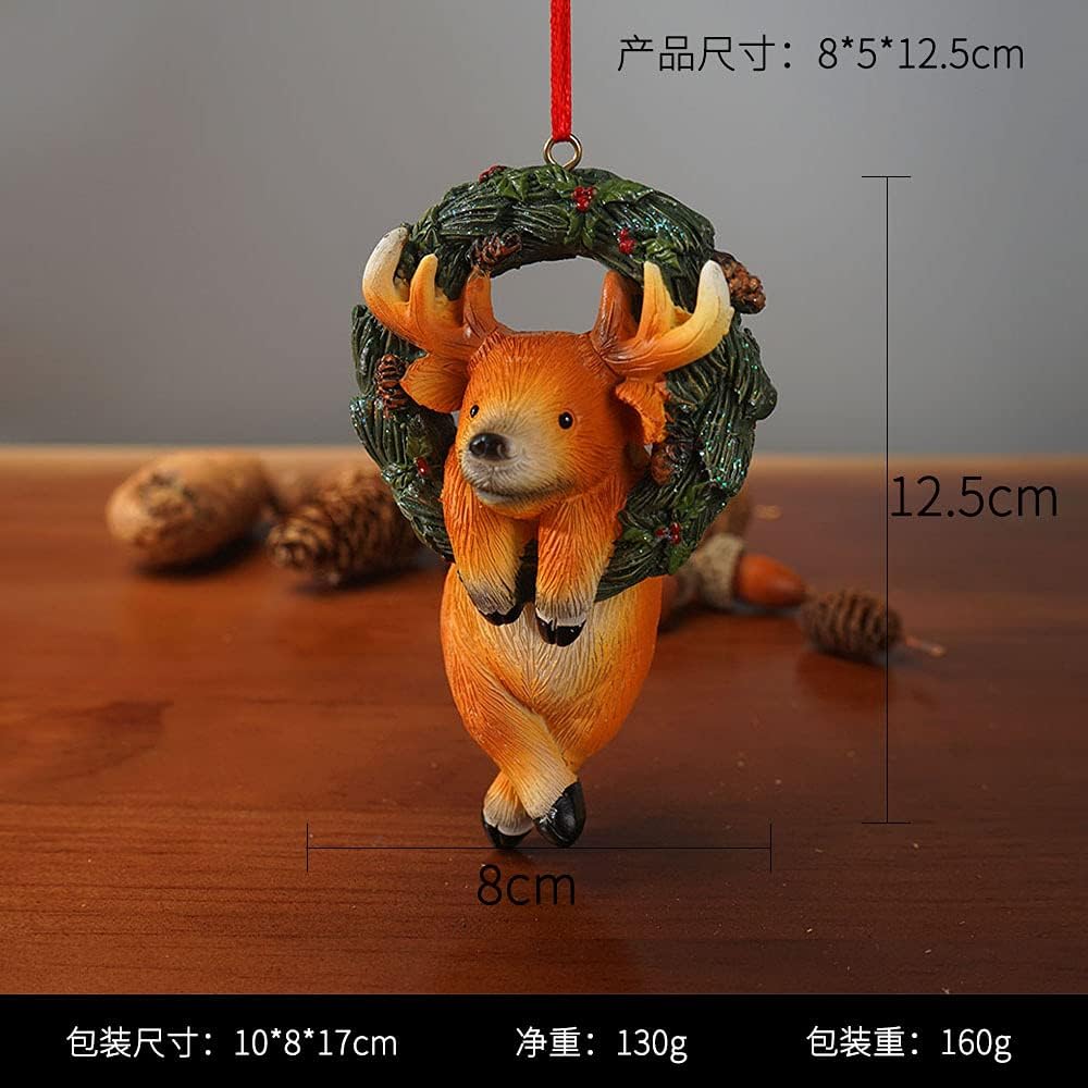 Christmas Small Animal Wreath Swing Ornament Hanging Decor for Xmas Tree Home Office Room Decoration with String (New, Elk)