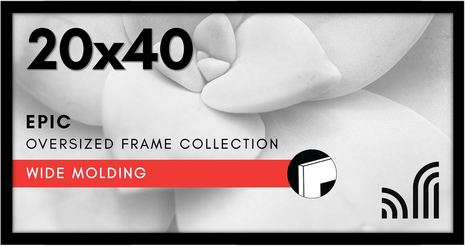 Americanflat 20x40 Picture Frame with Polished Plexiglass - Black Picture Frame - Wide Photo Frames Made of Engineered Wood for Vertical or Horizontal Wall Display - Epic Collection - Black