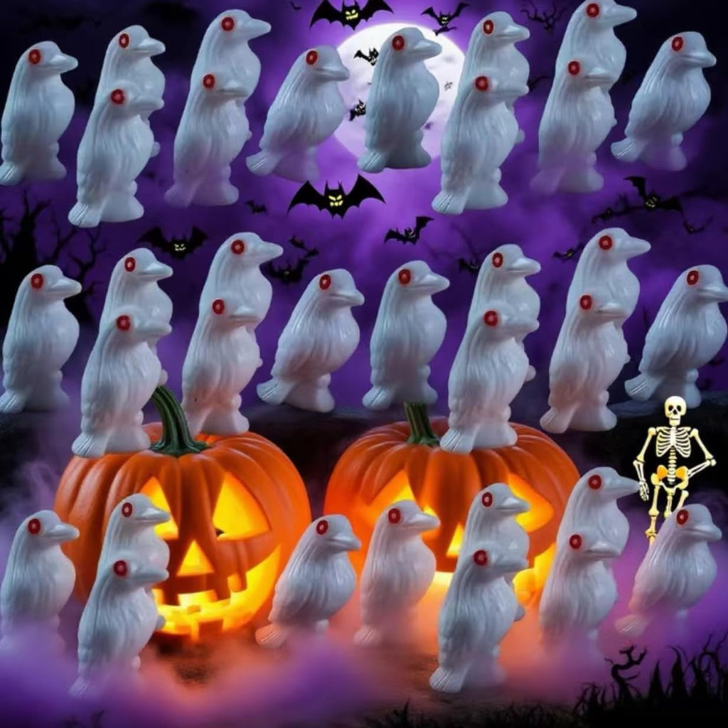 60 Pieces Halloween Crow Statue, Horror Courtyard Outdoor Decoration, Crow Props, Halloween Haunted House Party Decoration, White