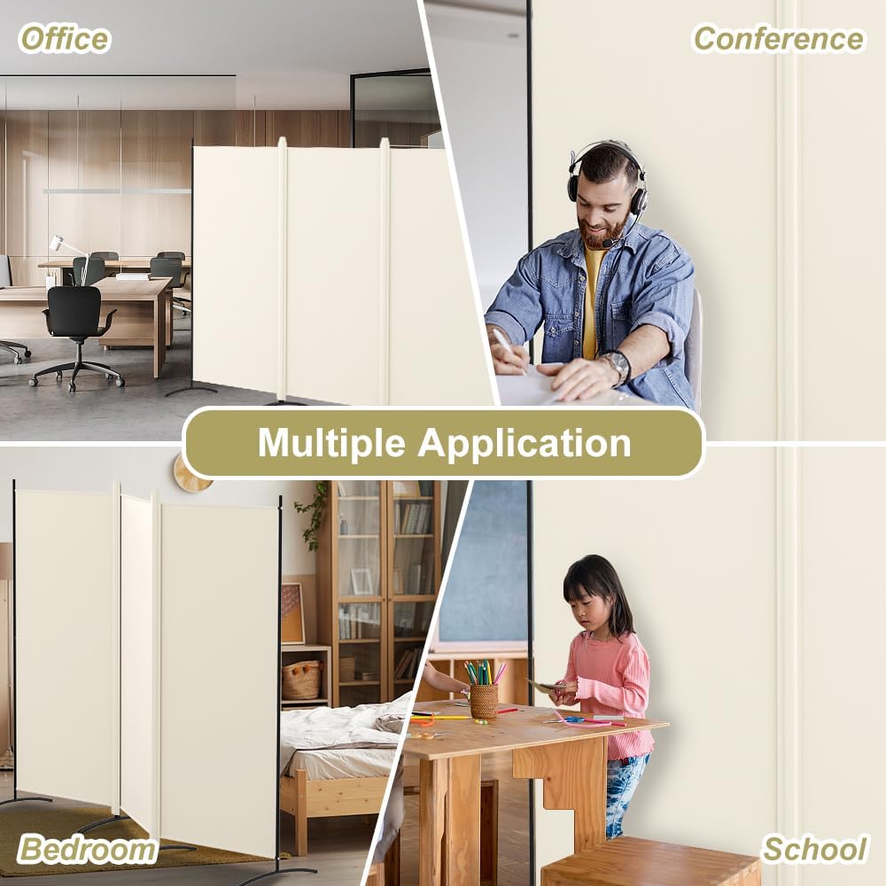 Kokorona 3 Panel Room Divider, 6FT Tall Folding Privacy Screen Wall Dividers, Portable Privacy Screen Freestanding Room Divider for Room Separation, Included - Cover Strips, Beige, 102''W x 71''H