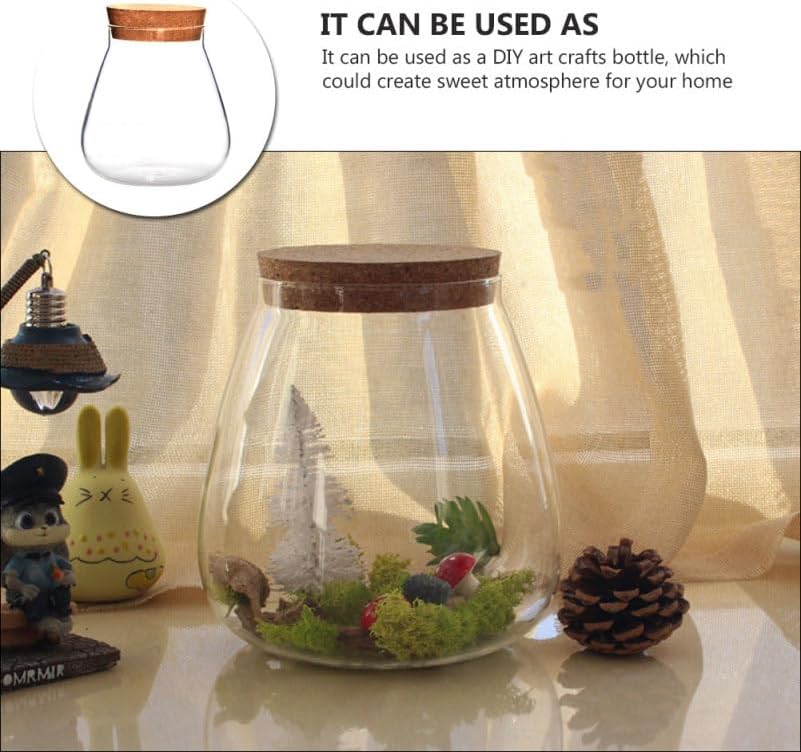 HOMSFOU Round Glass Jar Plant Terrarium Tabletop Succulent Planter balls Buds Vase Wish Bottle Candy Cookie Jar Canister with Cork Lid for Fern Air Plant