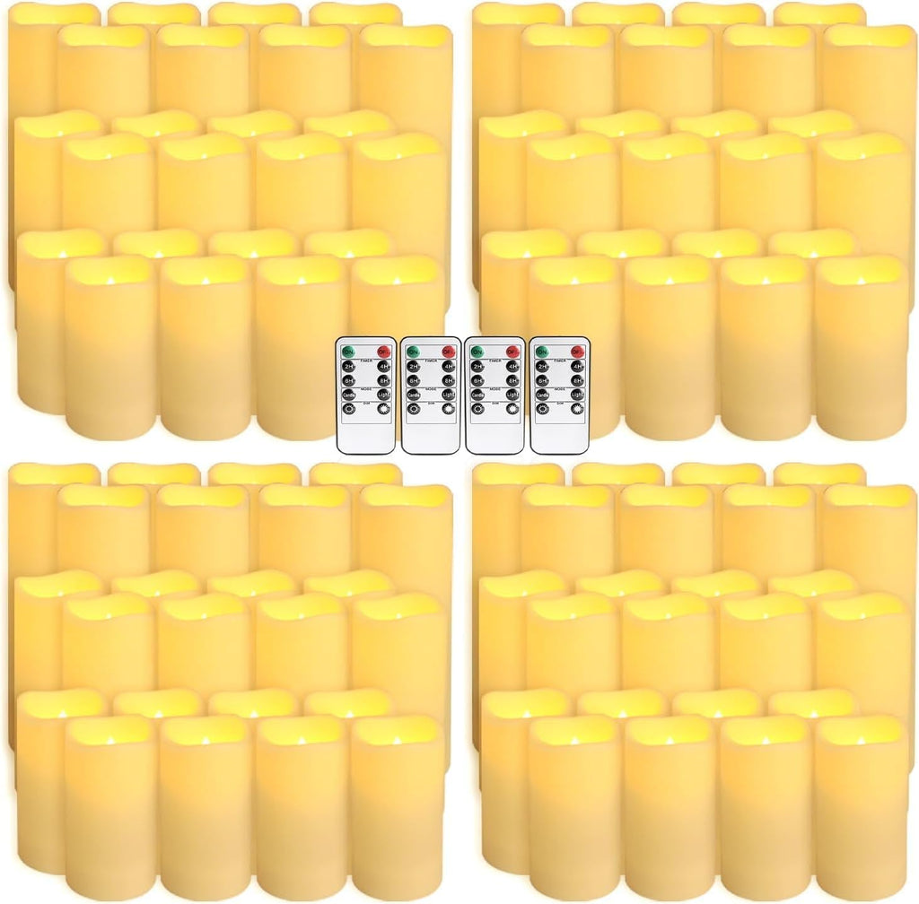 Set of 96 Waterproof Outdoor Flameless Candles, LED Candles with 4 Remote and Timer,(H 4" 5" 6" x D 2.2"),for Halloween Wedding Festival