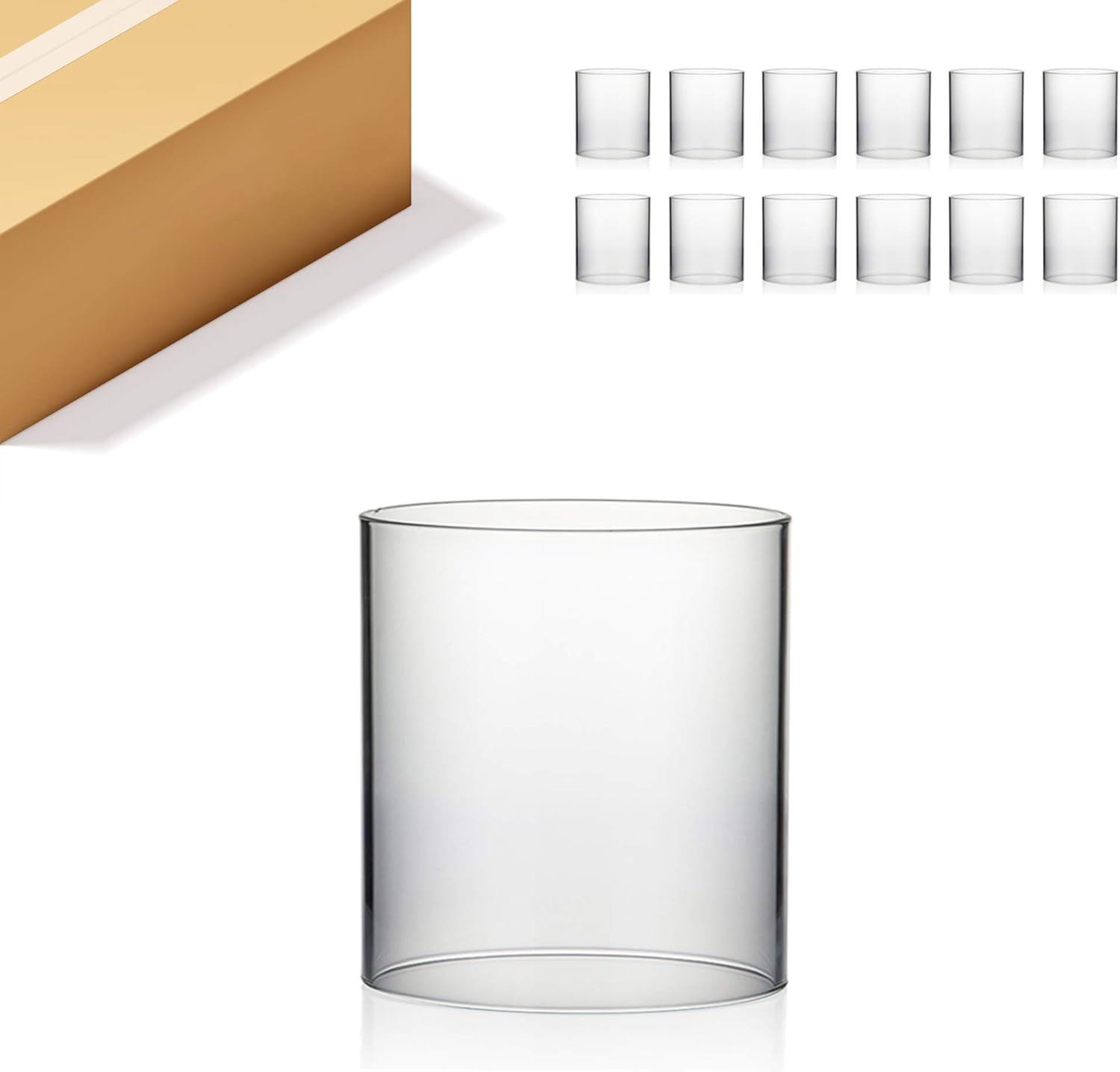 WGVI Hurricane Candle Holder Sleeve, Wide 5.5", Height 6", Clear Glass Cylinder Candleholder, Chimney Tube, Open Ended Candle Shade, 12 Pieces Bulk