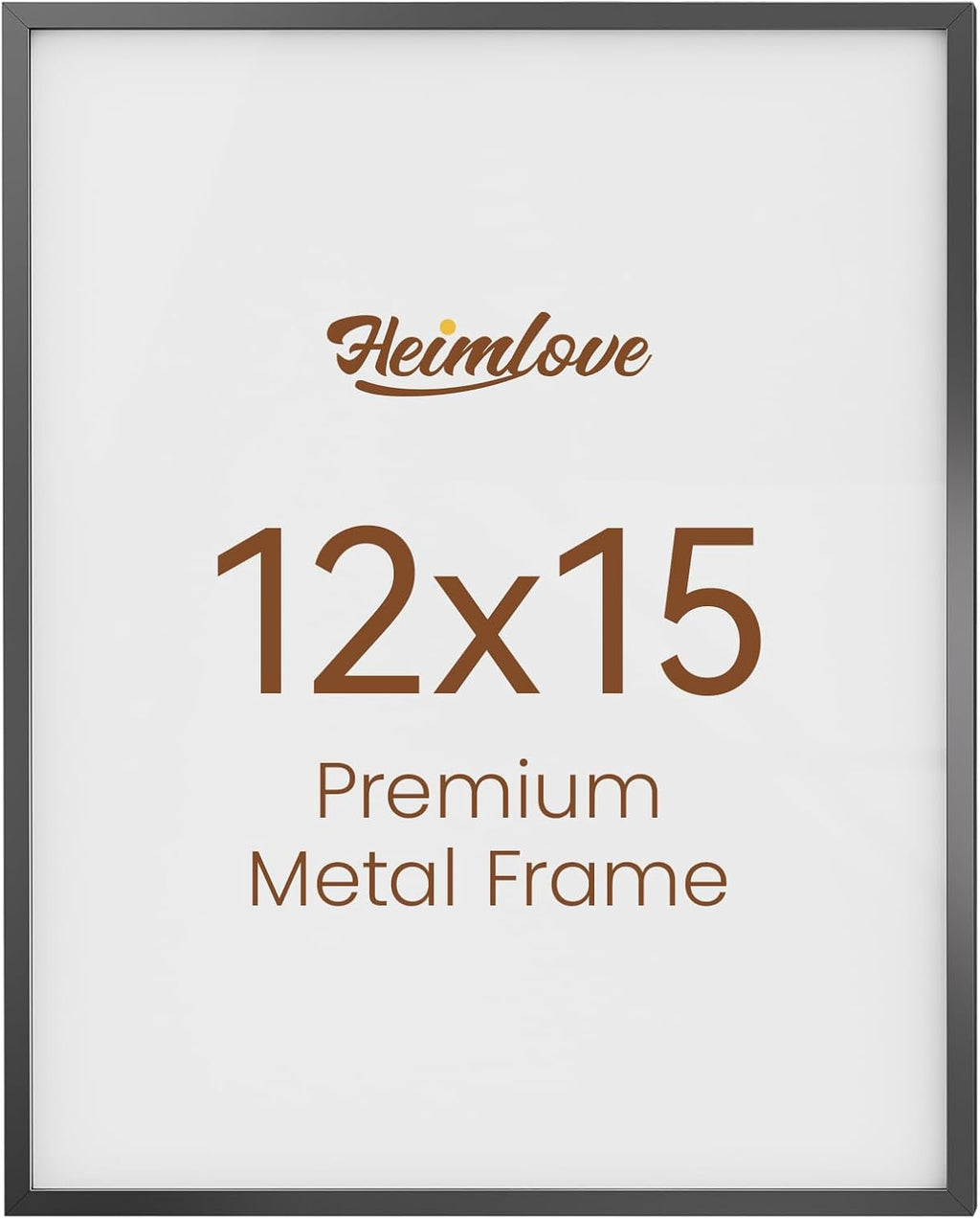 Heimlove 12x15 Metal Picture Frame,Black Aluminum Photo Frames-Real Tempered Glass,Wall Gallery Poster Puzzles Artwork frame Mounting Horizontally or Vertically Decor for Wall-1Pack