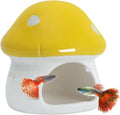 Mushroom Fish Tank Decor, Ceramics Aquarium Shrimp Cave, Betta Hideout Decoration, Cottage Ornament Goldfishes Pleco Cave for Fish Tank Landscape Hideaway Spawning Decor - Yellow