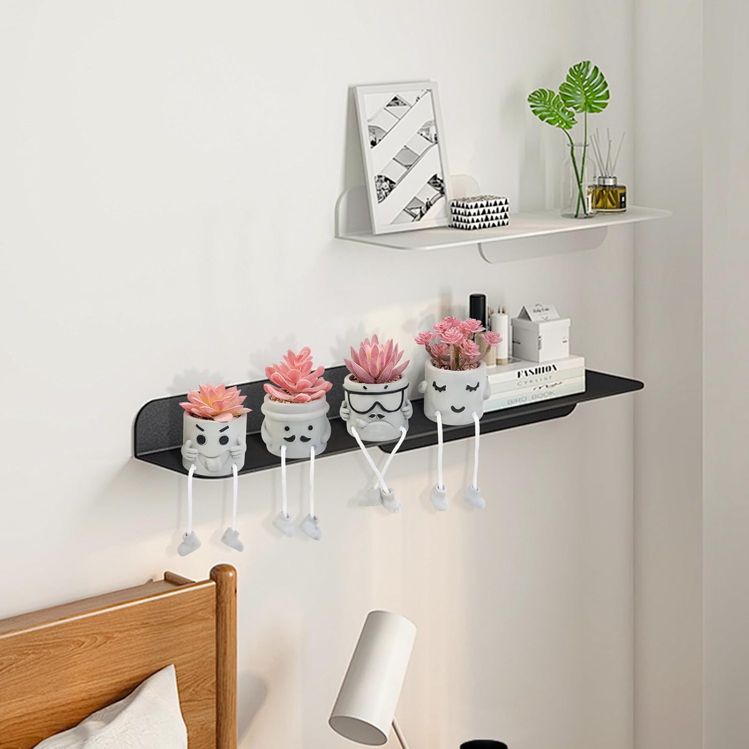 Set of 4 Artificial Potted Mini Succulent Plants - Small Fake Succulents in Hanging Leg Cement Pots, Desk/Bathroom/Bookshelf/Wall Decor for Home Office, Cute Office Decor for Women (Pink)