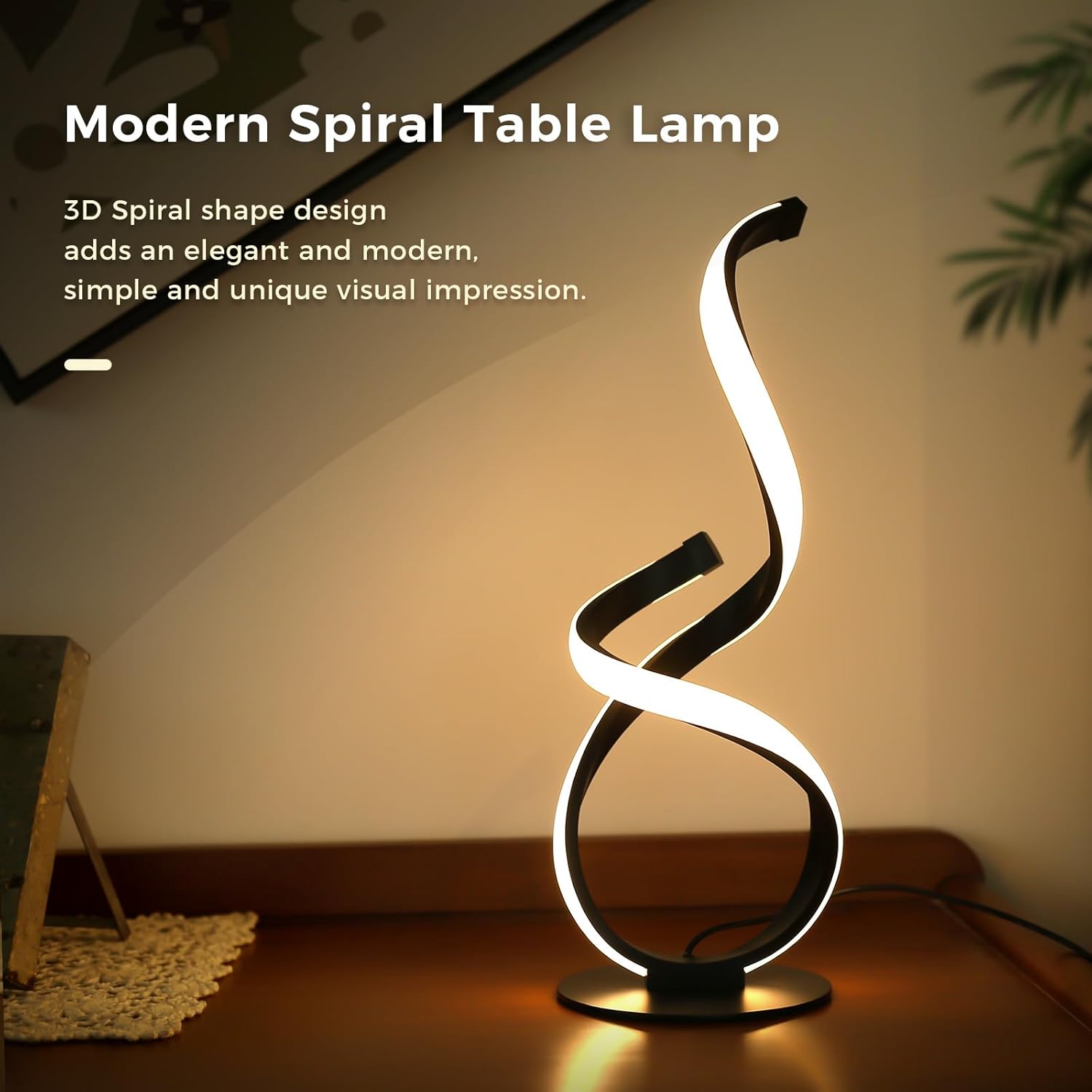 2 Pack Modern Touch Lamp for Nightstand, Spiral LED Table Lamp, Dimmable 3 Color Temperature Night Stand Desk Lamp, Unique Bedside Light for Living Room, Bedroom, Ideal Gift, Black