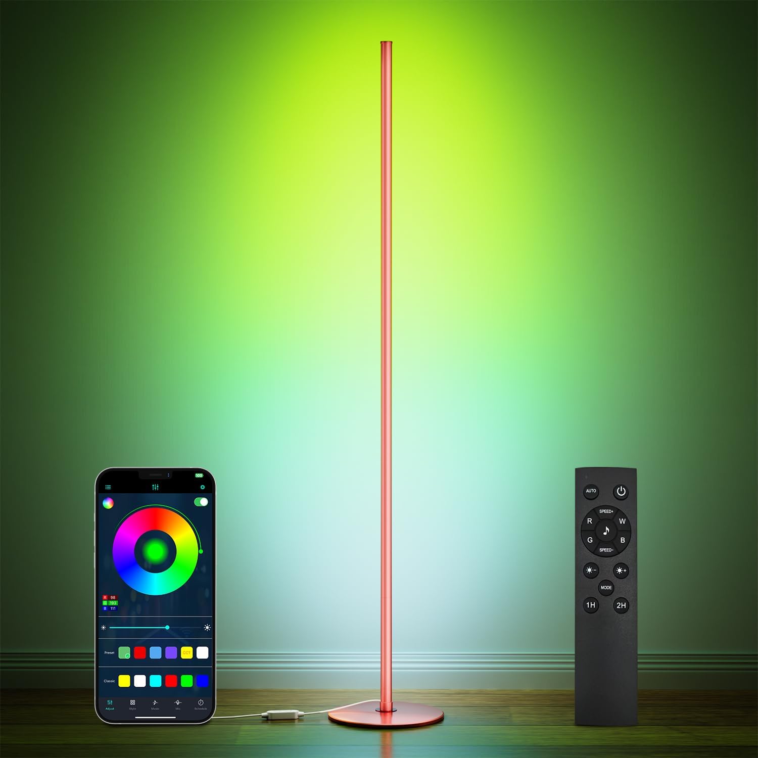 Luckystyle Smart RGB Corner Floor Lamp,Bright LED Tall Modern Floor Lamp with APP and Remote,Ambient Lighting Color Changing Standing Lamps with Music Mode and Timing for Living Room,Bedroom Rose Gold