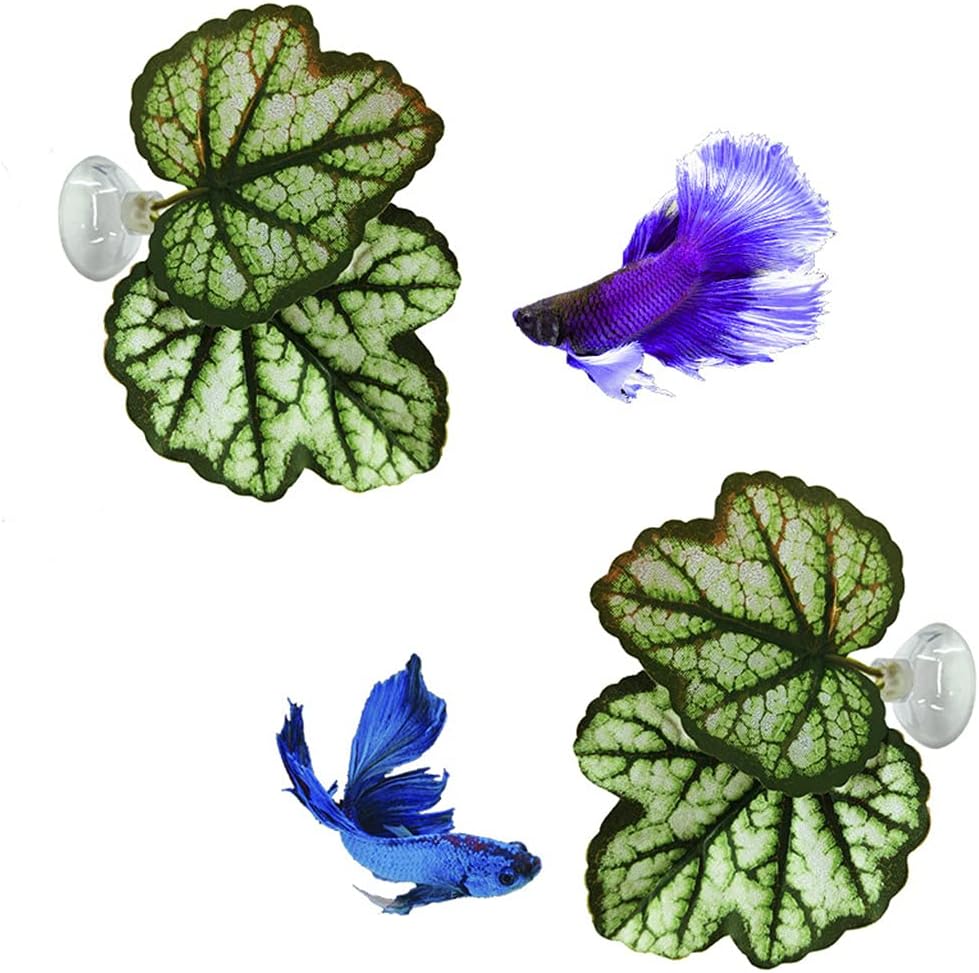 2PCS Betta Fish Leaf Pad with Suction Cup Hammock Simulating Habitat Realistic Resting Fish Rest Bed Aquariums Decor Hammock Simulating Habitat, Purple
