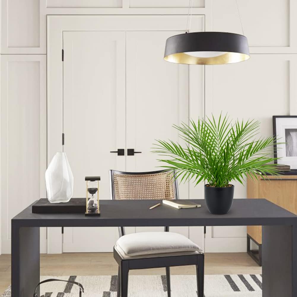 Briful Fake Plant 15’’ Artificial Palm Plant in Matte Black Pot Realistic Faux Tropical Palm Tree Houseplant for Home Indoor Living Room Tabletop Bedroom Decorations