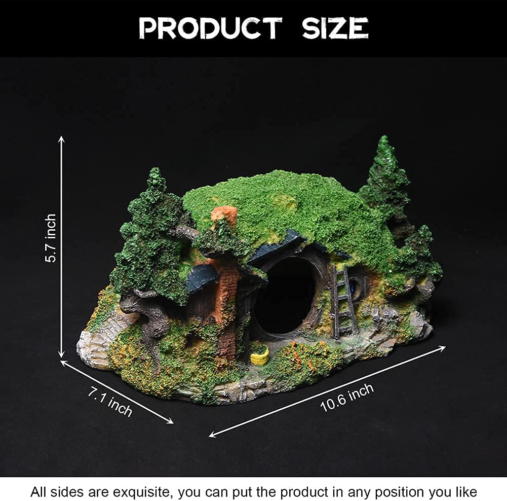 Hobbit Fish Tank Decorations Reptile House Hidden Hole Landscaping for Aquarium and Reptiles Decorations Mini Garden Decorating Two Sizes (L)