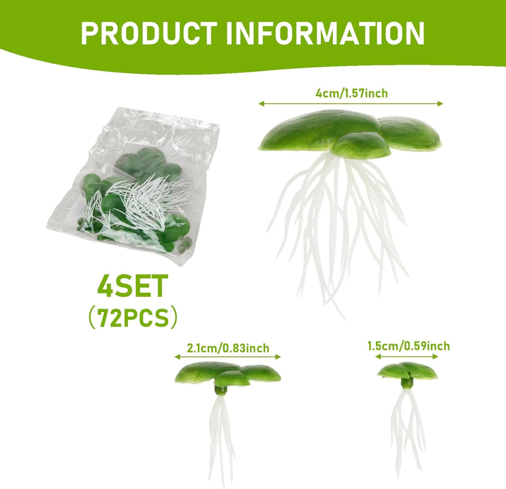 Weed72Pcs Duckweed, Plastic Pond Plants with Leaves & Roots, Floating Aquarium Plants for Indoor, Outdoor Floating Aquarium Pond