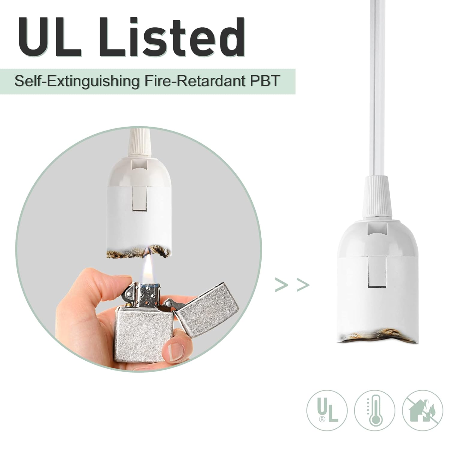 JACKYLED Extension Hanging Lantern Cord Cable UL 1-Pack 12Ft 360W with E26 E27 Socket Gear Switch + Hooks + 2-Prong US AC Power Plugs Pendant Lighting Bulb Lamp for Kitchen Bedroom Bathroom