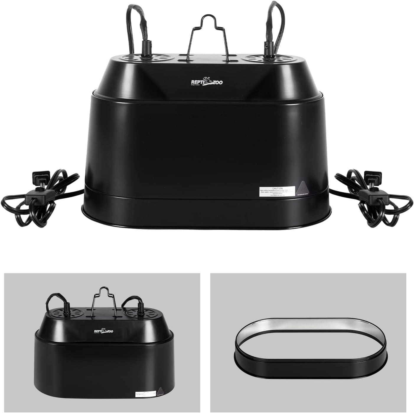REPTI ZOO Dual Reptile Light Fixture 2 in 1 Deep Dome Lamp Fixture, Double-Layer Connectable Design Reptile Heat Lighting Lamp Fixture with Independent Switches, Max 200W