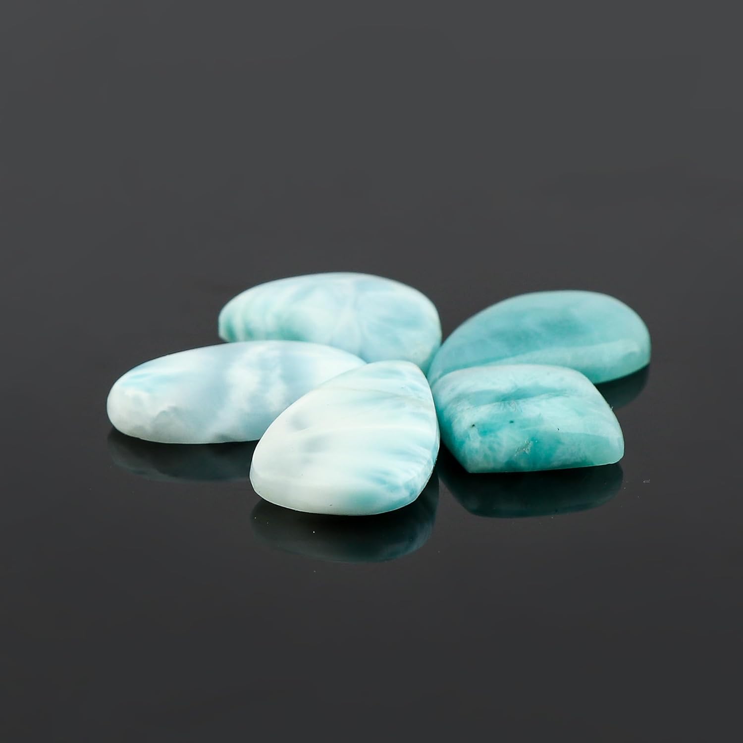 CRYSTALIS 5pcs Natural Larimar, Pectolite, Loose Gemstone, Wholesale Bulk Cabochons, Jewelry Making Supply, Chakra Healing Polished Stones, Wire Wrapping, DIY, Gem Collection, AA+ Grade