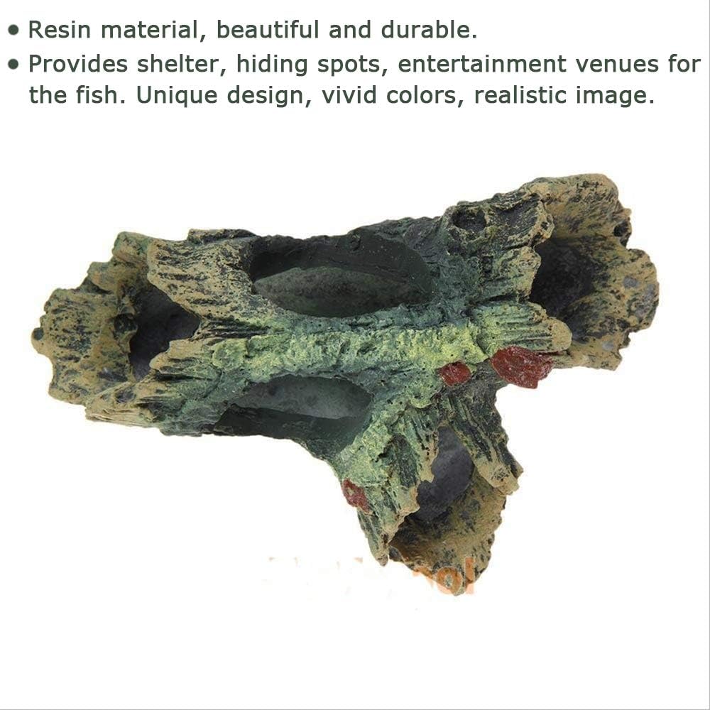 Tfwadmx Decaying Trunk Aquarium Ornament, Betta Fish Hideout - Small Resin Aquarium Decoration Log with Holes & Caves