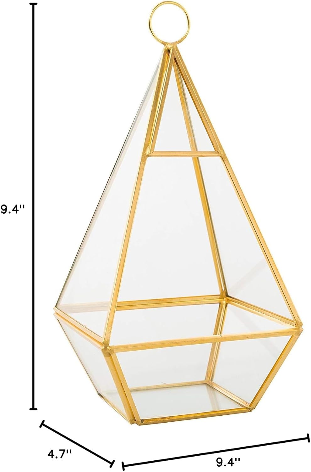 D'Eco Hanging Glass Pyramid Plant Terrarium (5x5x10)- Indoor Tabletop Gold Geometric Planter Terrarium for Succulents, Air Plants, Moss - Home & Office Holiday Decor - Xmas Gift for Plant Lovers