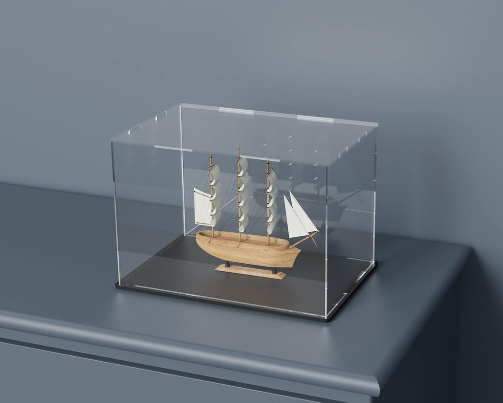 Acrylic Box with Matt Black Base, Simple Self-Assembly Clear Acrylic Display Case, 7.5x5.5x5.5 inch Showcase with Lid for Mini Football Helmet