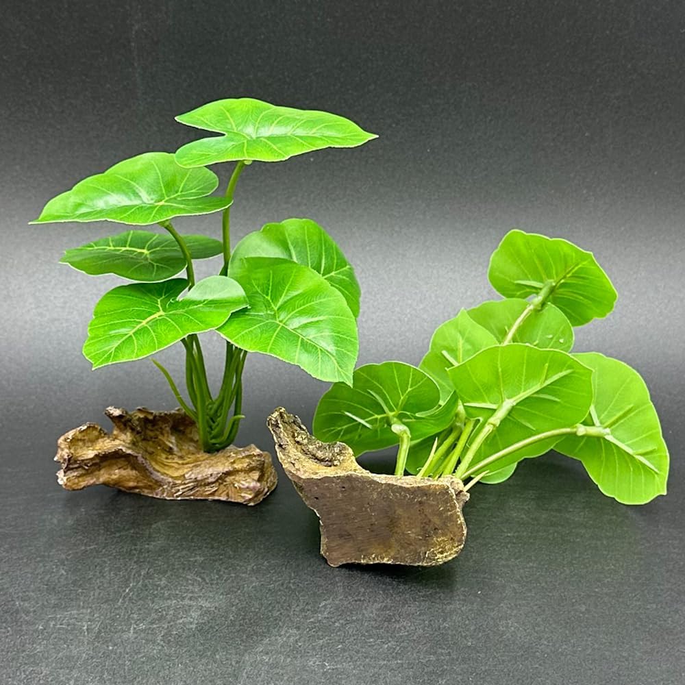 Smoothedo-Pets Fish Tank Decor Aquarium Decorations Ornaments Betta Leaf pad Hammock 6inch Plastic Artificial Plant Goldfish Fish Hides Small Tank/Reptiles Plants Driftwood (Green-Type-A-Set)