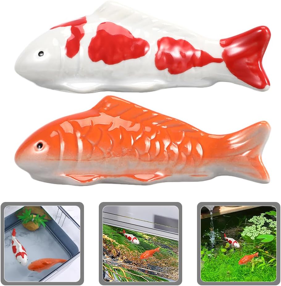 Homoyoyo Floating Ceramic Fish, 4pcs Fake Koi Fish Realistic Aquarium Goldfish for Fairy Garden Fishs Bowl Pond Decor