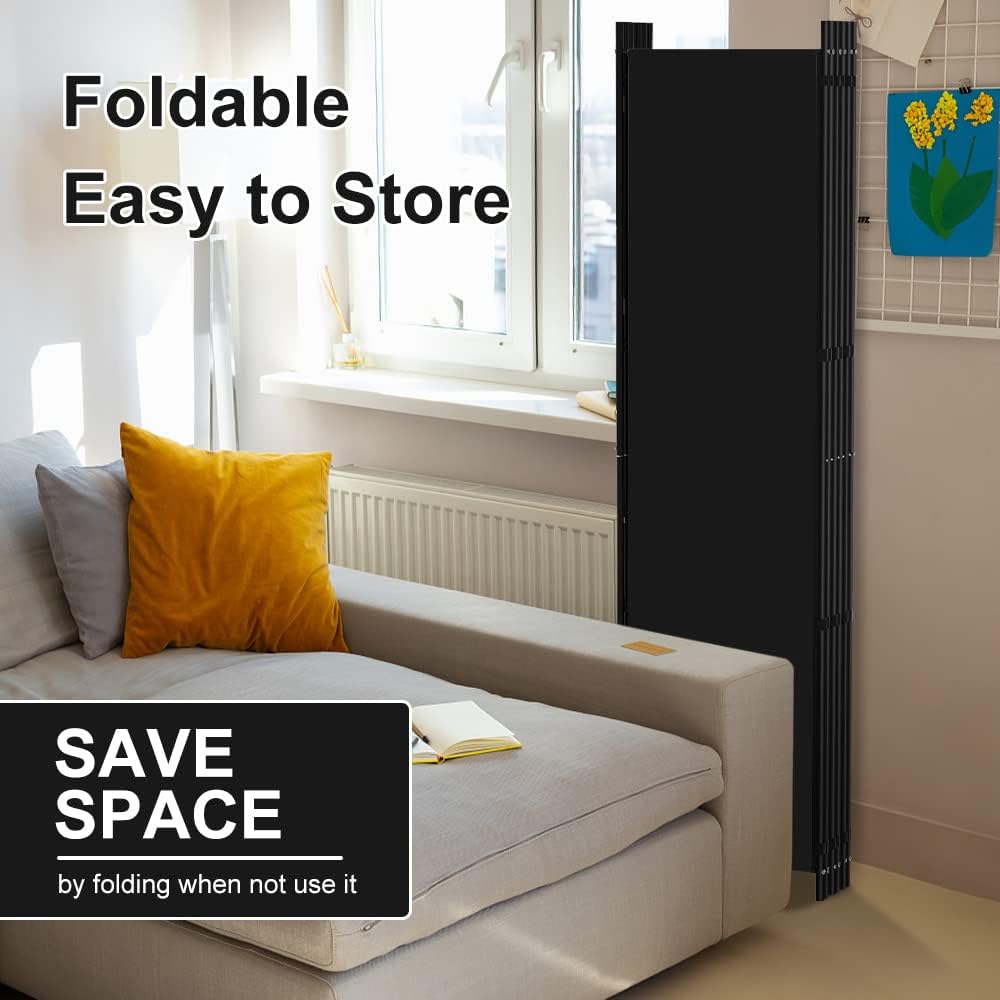 Kokorona 6 Panel Room Divider, 6FT Tall Folding Privacy Screen Wall Dividers, Portable Privacy Screen Freestanding Room Divider for Room Separation, Included - Cover Strips, Black, 120''W x 72''H