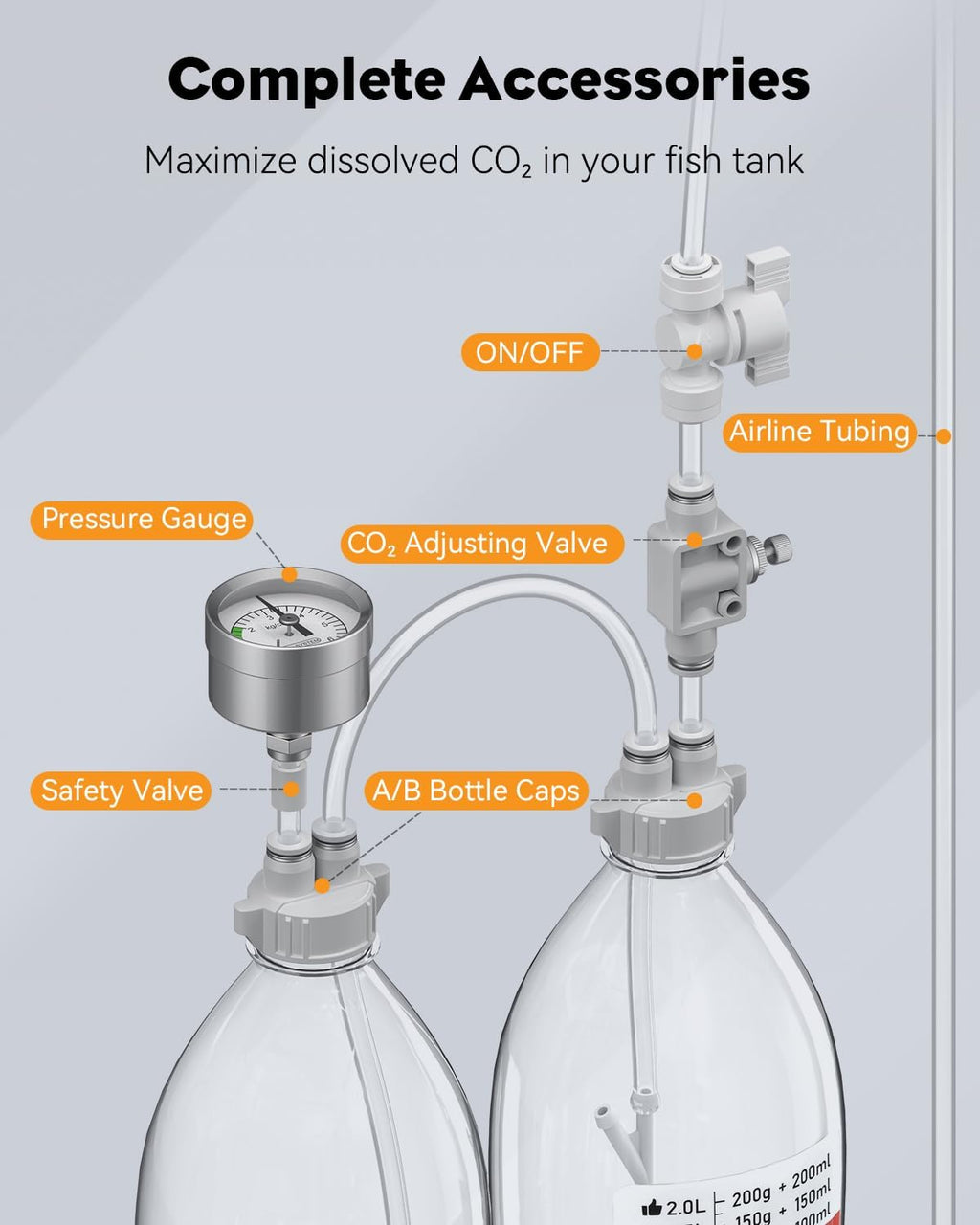 Pawfly Aquarium CO2 Generator System Kit, CO2 for Aquarium Plants, CO2 Generator for Plants, DIY CO2 Aquarium Kit with CO2 Diffuser Regulator Pressure Gauge and Safety Valve
