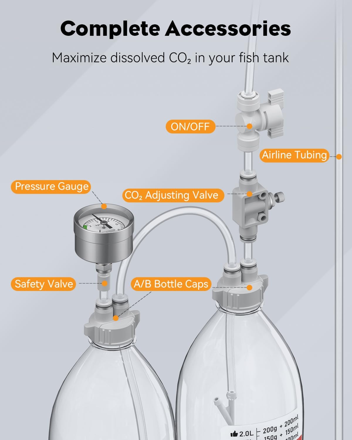 Pawfly Aquarium CO2 Generator System Kit, CO2 for Aquarium Plants, CO2 Generator for Plants, DIY CO2 Aquarium Kit with CO2 Diffuser Regulator Pressure Gauge and Safety Valve