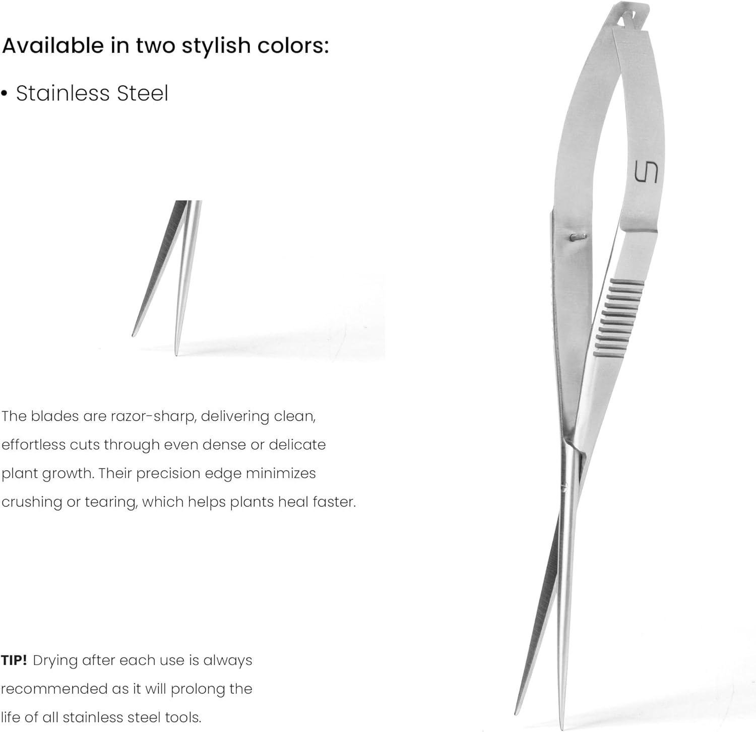 UNS Aquascaping Tools - Stainless Steel Rust Resistant Freshwater Planted Tank Saltwater Reef Aquarium Maintenance Accessory - Trimming Stem & Carpets, Coral Cutting - Straight Spring Scissors, Silver