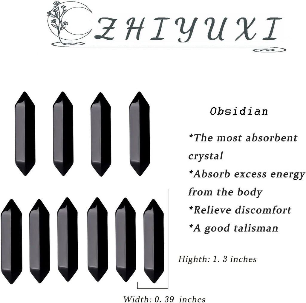 ZHIYUXI Obsidian Crystal Gemstones Points Healing Crystals Black Obsidian Crystal Wand Obsidian Stone Black Stones Tumbled Polished Energy Reiki Stones Meditation Yoga Decor Gifts 10 Pcs